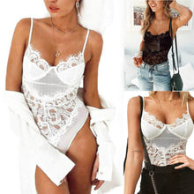 Load image into Gallery viewer, 2019 Summer Lace V neck Bodycon Jumpsuits Rompers Women Sleeveless Sexy Lingerie Bodysuits Clubwear Underwear Black White