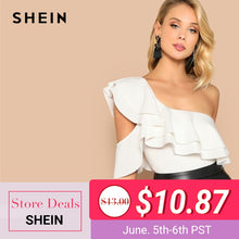 Load image into Gallery viewer, SHEIN Sexy White Layered Ruffle One Shoulder Mid Waist Skinny Backless Bodysuit Women Summer Short Sleeve Solid Club Bodysuits